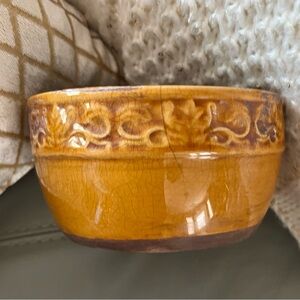 VINTAGE Rustic GLAZED Crackle CERAMIC Amber BOWL